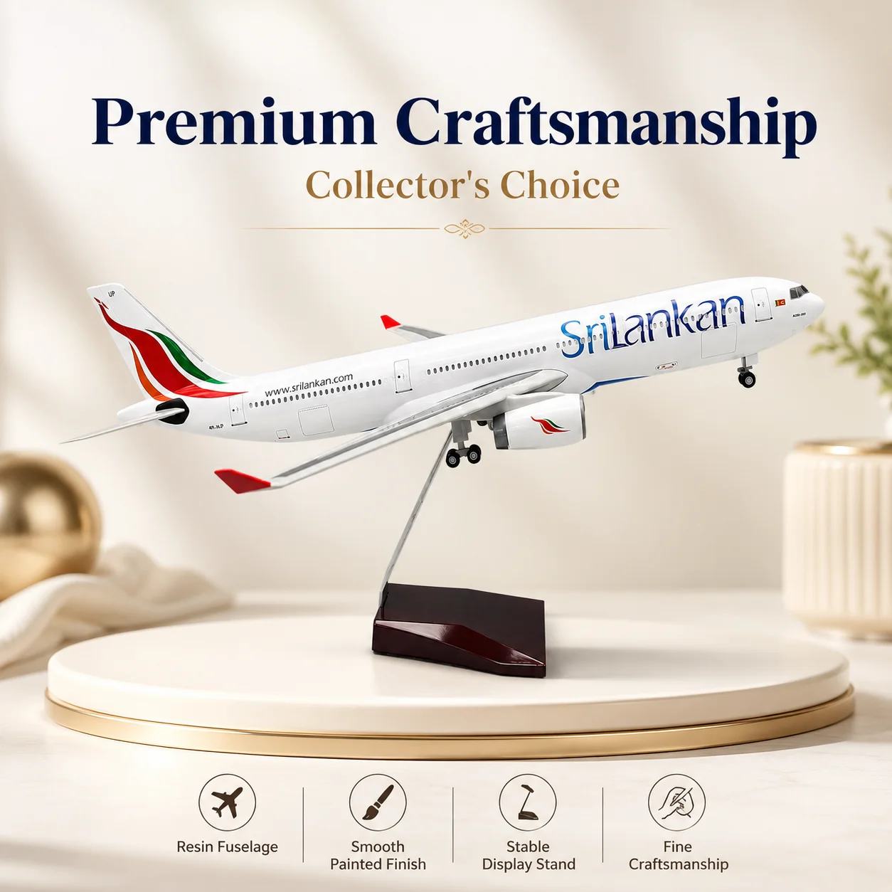 47cm SriLankan Airlines A330 Model 1/160 Scale Aircraft Model with Landing Gear Die-Cast Resin Figurine—Perfect for Gifts and Co