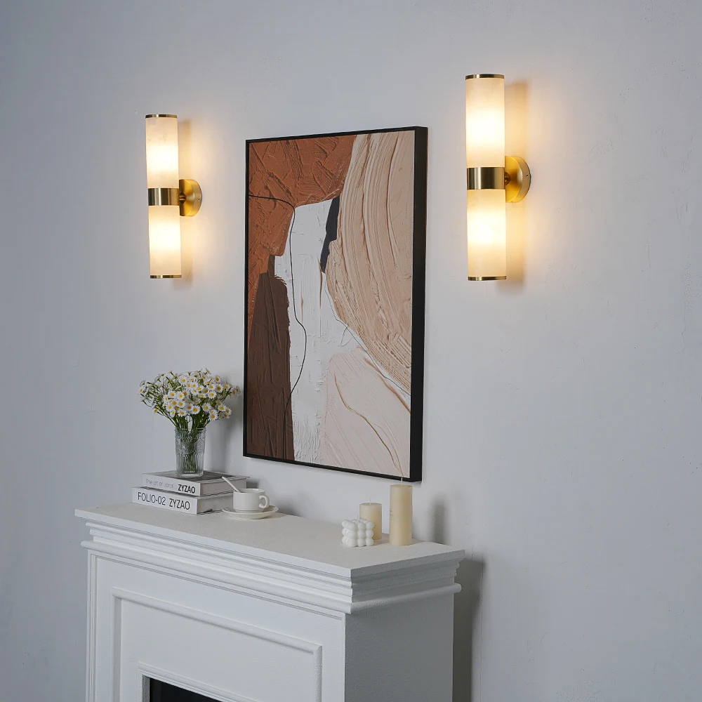 Luxury Spanish Alabaster Marble LED Wall Lamps Copper Wall Sconce  for Modern Living Room Bedroom,Bedside Home Decor Fixtures