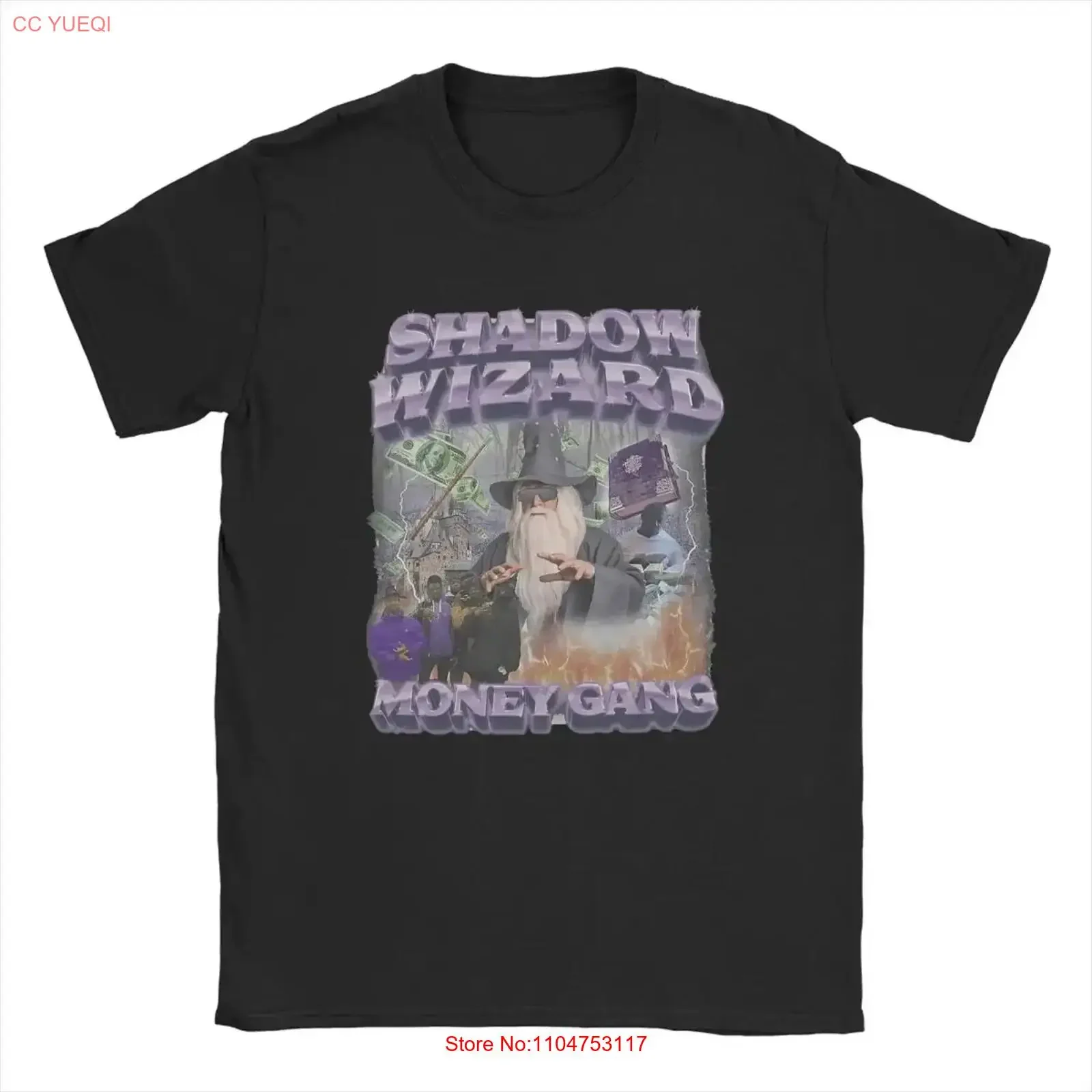 Men T Shirt Shadow Wizard Money Gang Novelty Pure Cotton  Hip vintage Washed Comfortable Unisex Slightly Breathable Stylish