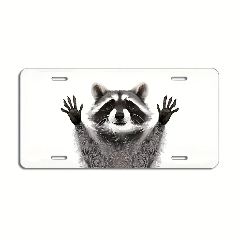 2D Flat, Raccoon Paw Print Plaque - Cute Animal Car Sign, Aluminum, Raccoon Sticker, Raccoon Car Accessories, Raccoon Decor