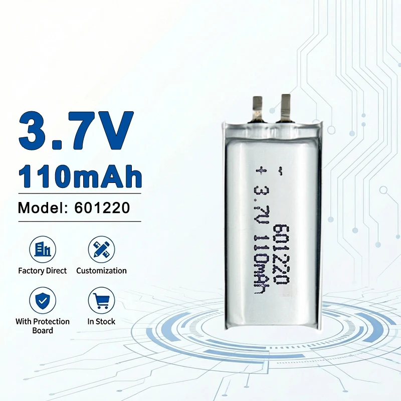 601220 3.7V 110mAh Rechargeable Li-Polymer Battery High Safety Lipo Cell for Earphones Wearables Mini Electronics 601225 601520