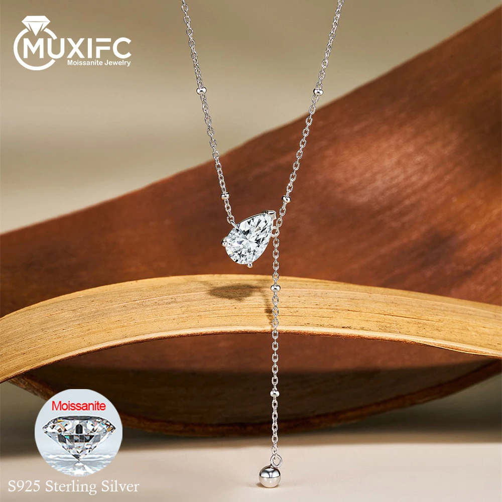 

MUXIFC 3 CT Pear Cut Moissanite Pendant Necklace For Women Waterdrop Lab Diamond Drop Neck Chain S925 Sterling Silver Jewelry