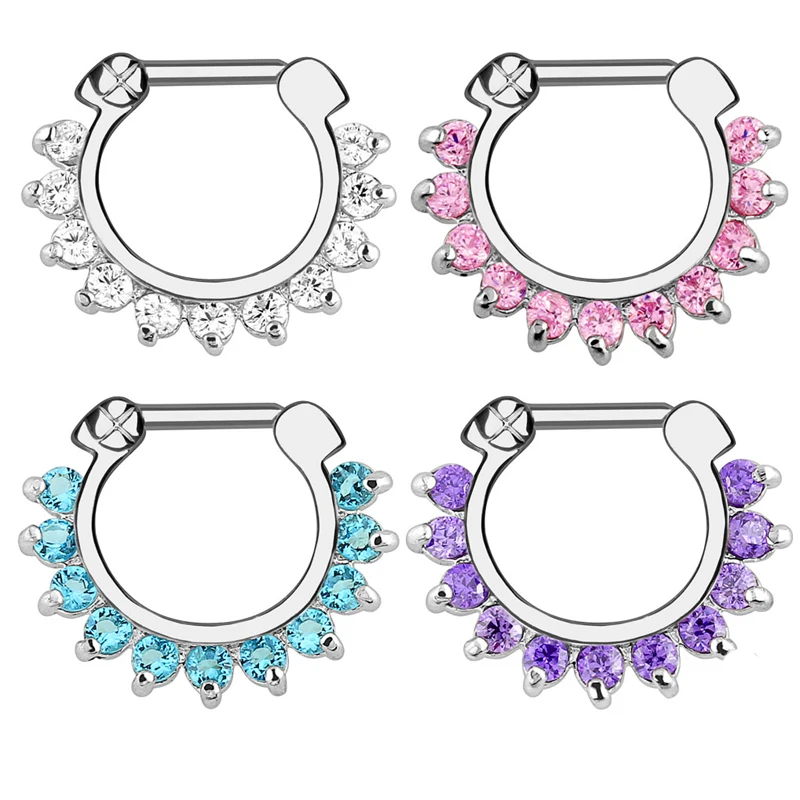 1pc 16g Crystal Septum Nose Piercing Clicker for Women Men Stainless Steel Nose Hoop Septum Faux Piercings Nostril Body Jewelry