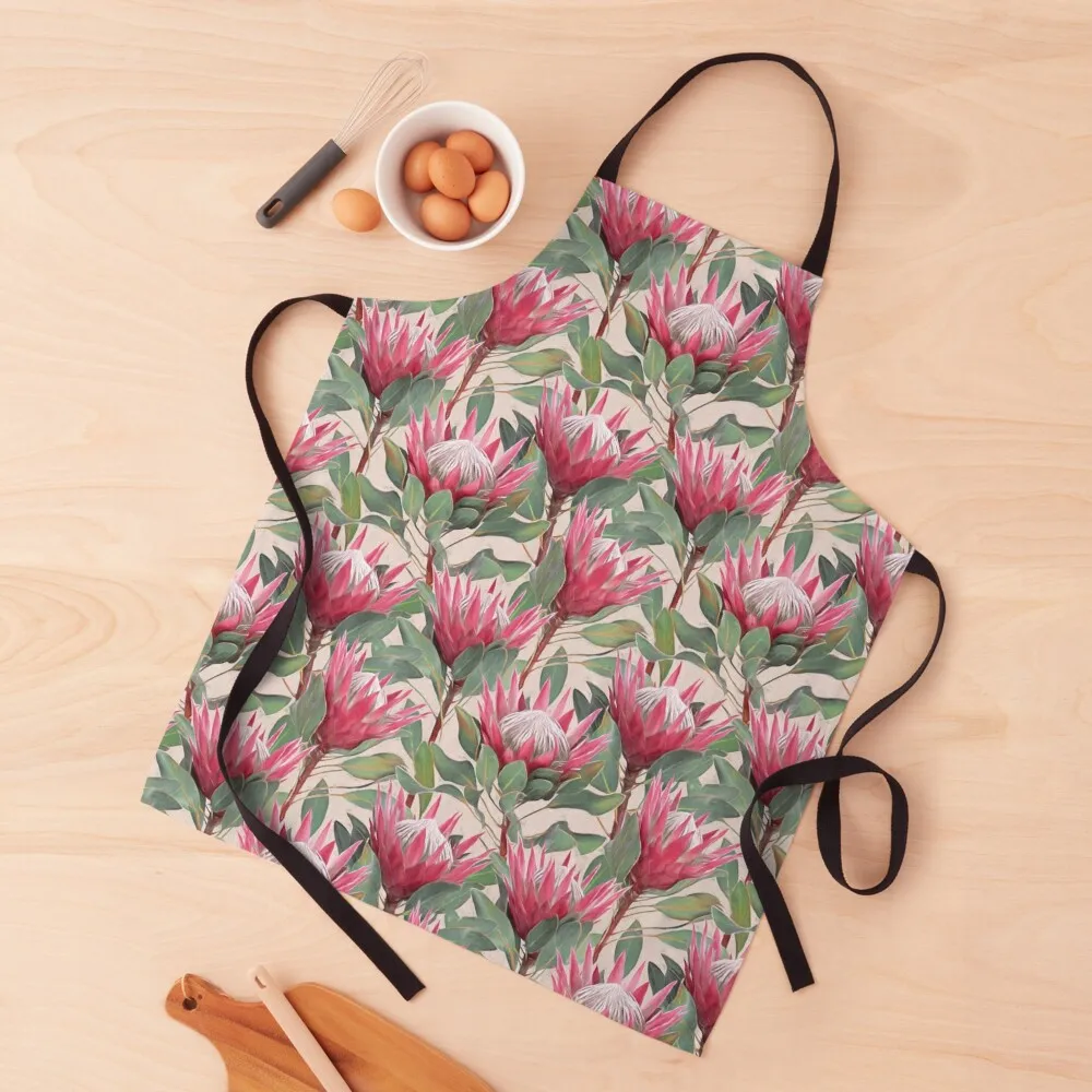 

Painted King Proteas on Cream Apron Chef Uniform beauty master Kitchen Apras For Women Apron