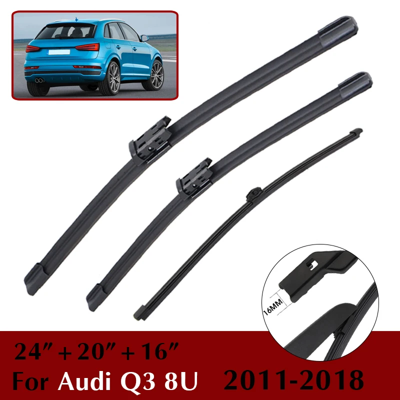 LHD Front & Rear Wiper Blades Set 24"+20"+16" For Audi Q3 8U 2011-2018 Windshield Windscreen Window Car Brushes