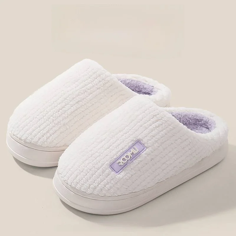 Zapatillas con forro Thi Bot Fce, zapatillas de algodón cálidas para interiores, cómodas zapatillas de invierno para el hogar, Material de PU de Color puro