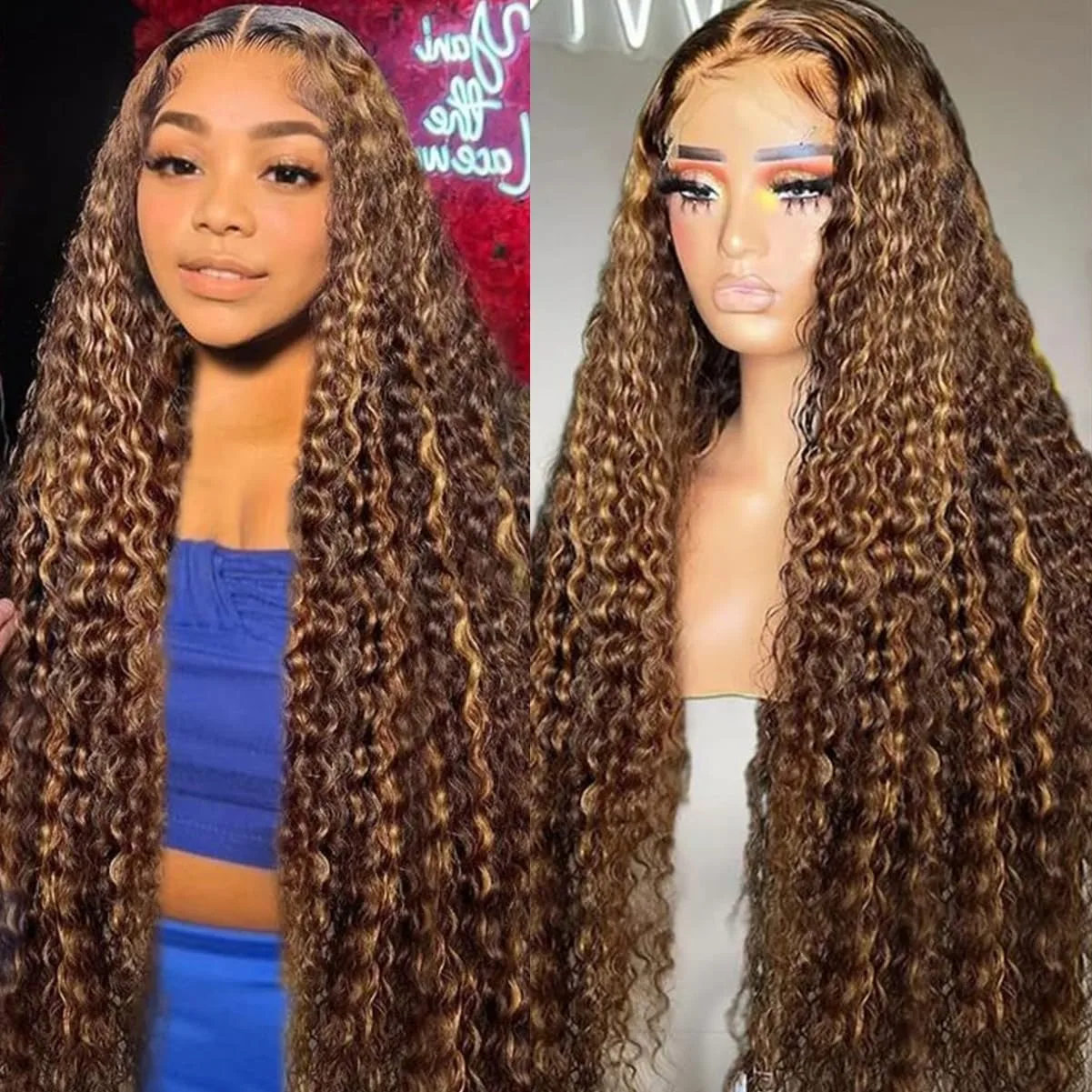 

250% Плотность Выделенная Цветная 13x4 Парик из натуральных волос на кружеве спереди 30 40 дюймов 4/27 13x6 Парики из натуральных волос с глубокими волнами для чернокожих женщин