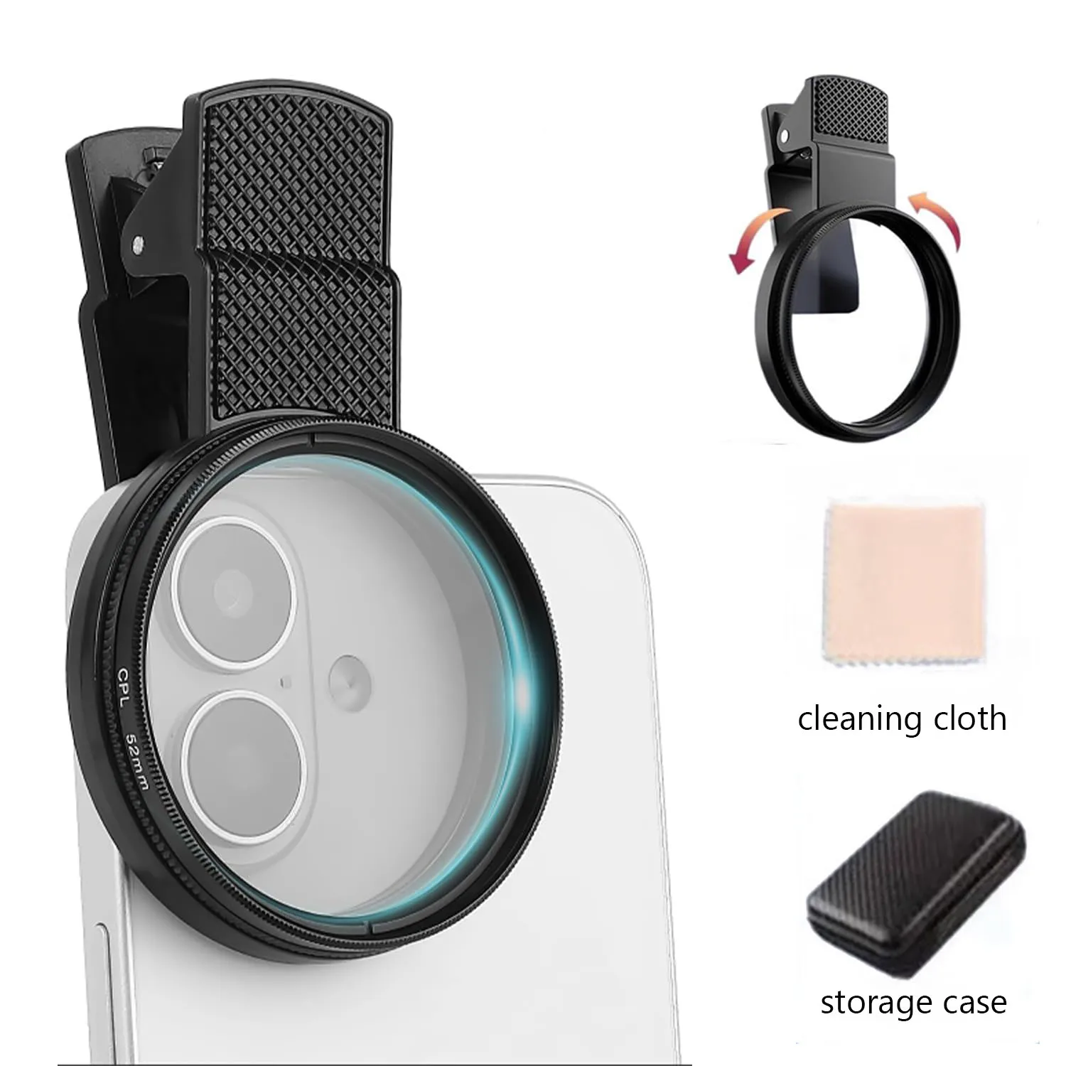 Universal 52mm CPL Phone Lens Filter - Anti-Reflection Optical Glass Camera Lens for iPhone/Android