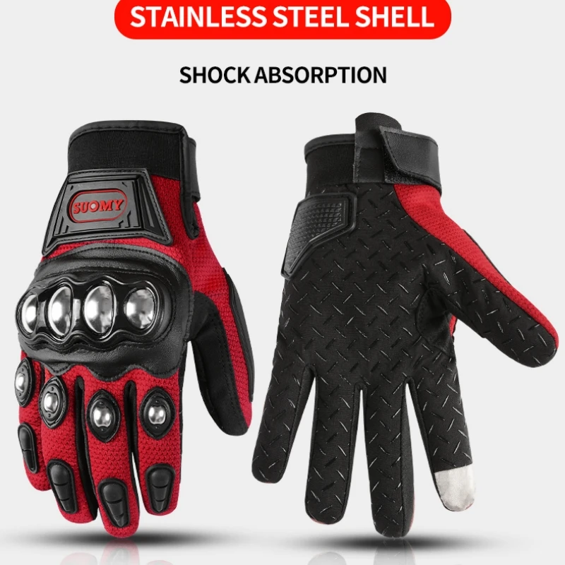 Stainless Steel Motorcycle Gloves Summer Full Finger Off-Road Anti-Fall Breathable Glove for Men Women Riding Gear Moto Gloves