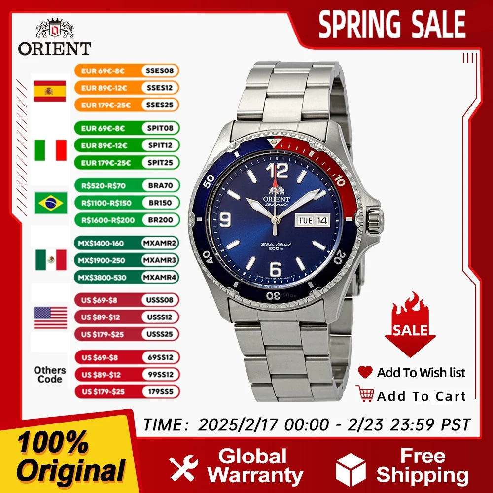 Orient Original Japanese watch Automatic Mechanical Watches 200m Waterproof Men's Watch Luminous FAA02003B9