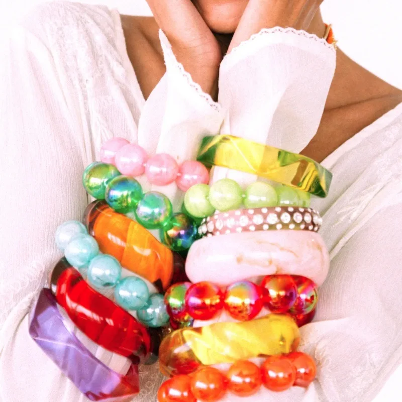 European and American contrasting color laser beaded resin bracelet