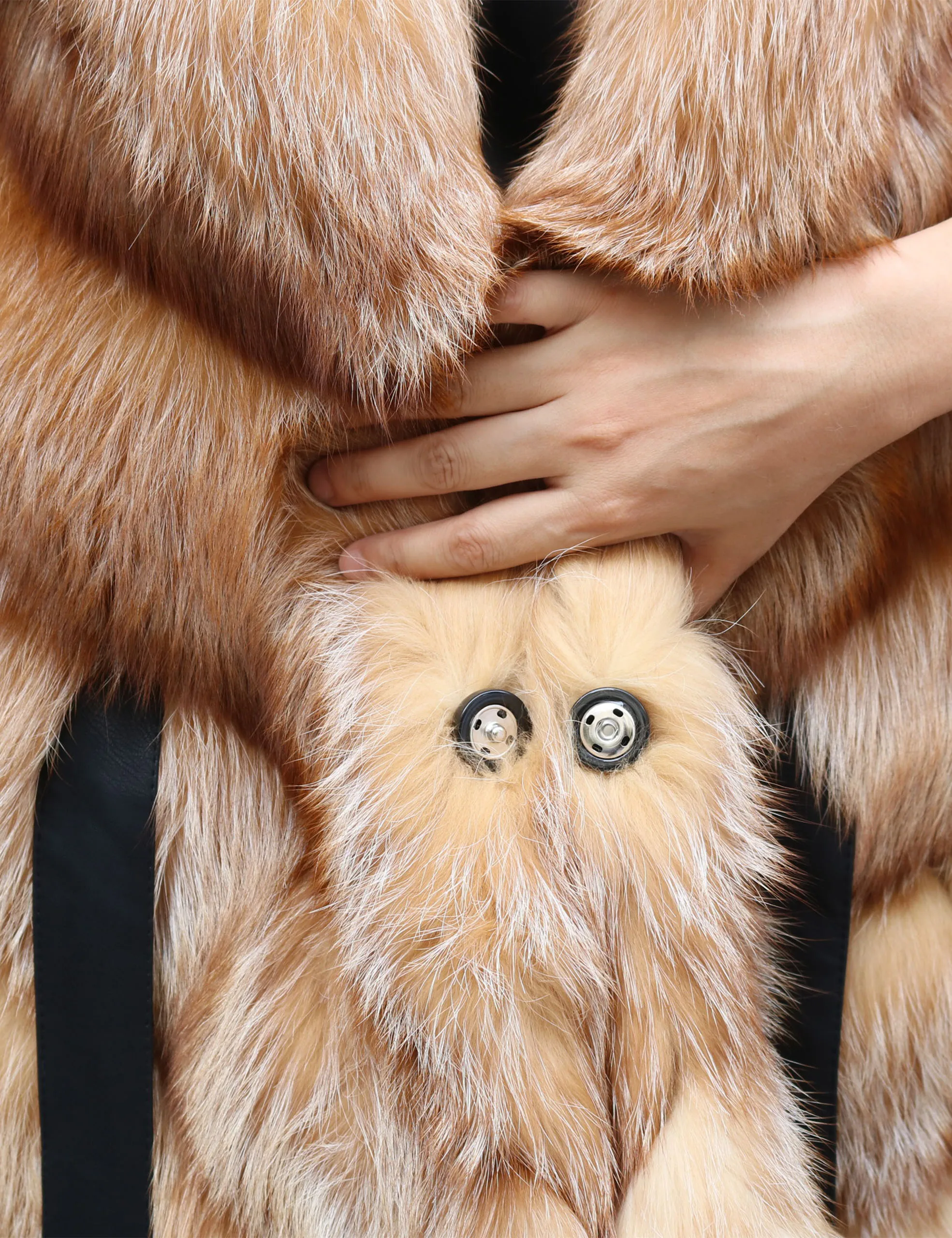 レディース本物の毛皮ジャケット ゴールドフォックスファーコート バットウィングスリーブ 両面フルペルトフォックスファーフード付き ナチュラルフォックスファーアウターウェア 高級