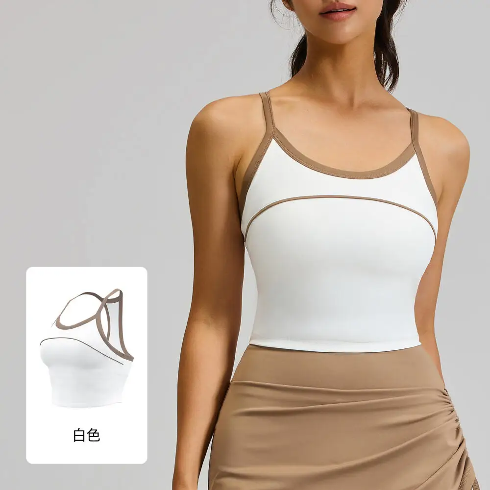 Quick Dry Yoga Tank Top with Fixed Pads Sleeveless Sports Cami Workout Gym Running Crop Top for Women