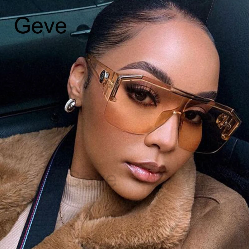 One Piece Square Sunglasses Women Luxury Brand Designer Big Frame Flat Top Sun Glasses Ladies Oversized Eyeglass Oculos De Sol