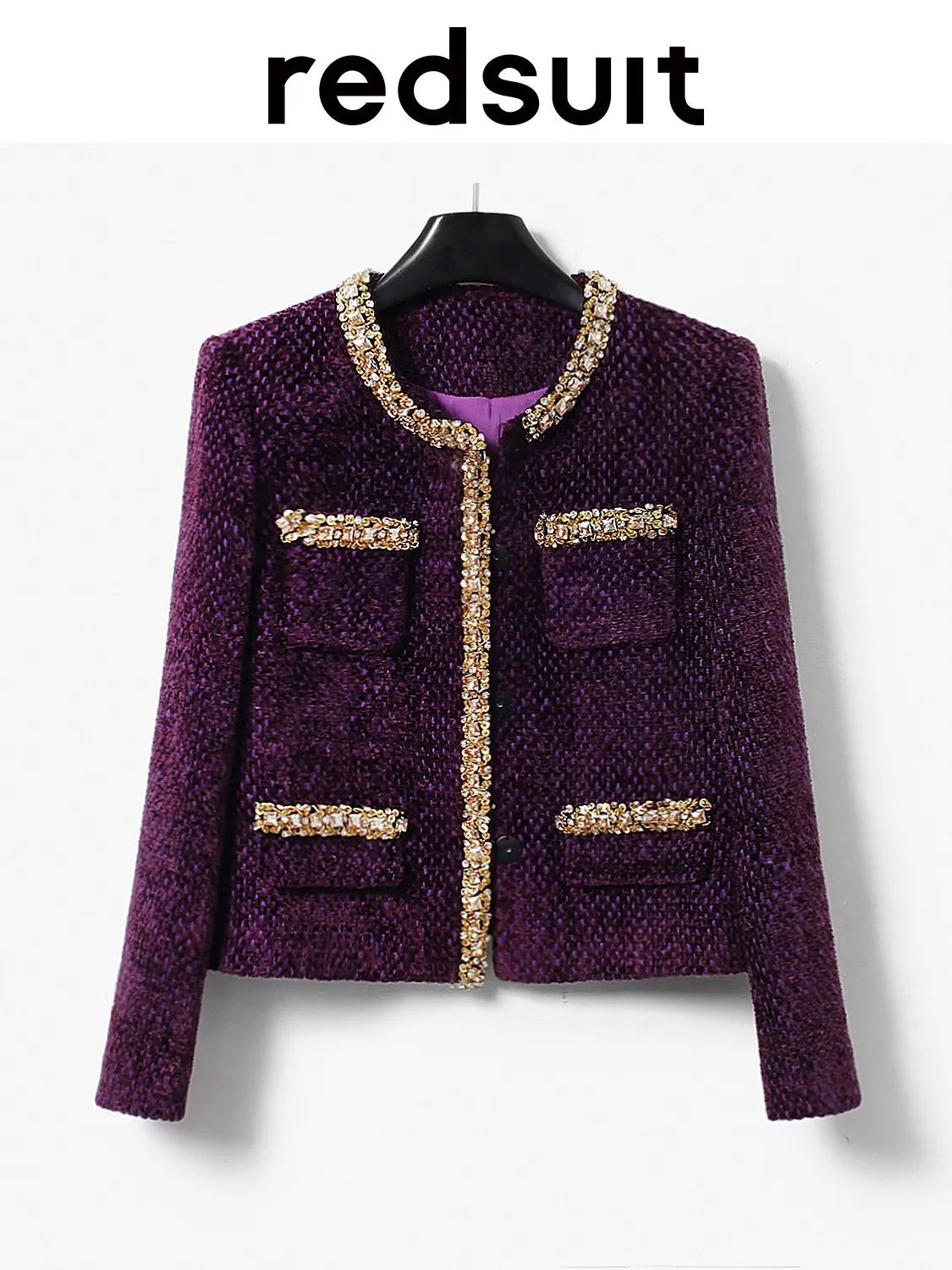 New Purple Heavy Industry Coat High Fashion Diamond Splicing Top Custom Sizes