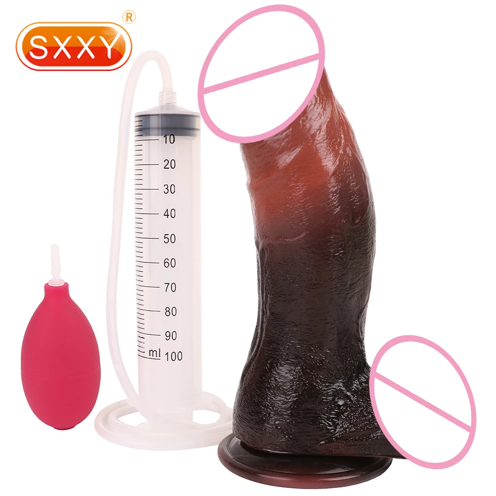 SXXY Nero Grande Dildo Schizzi Plug anale per uomini Donne Piacere della prostata vaginale Giocattolo adulto del sesso in silicone