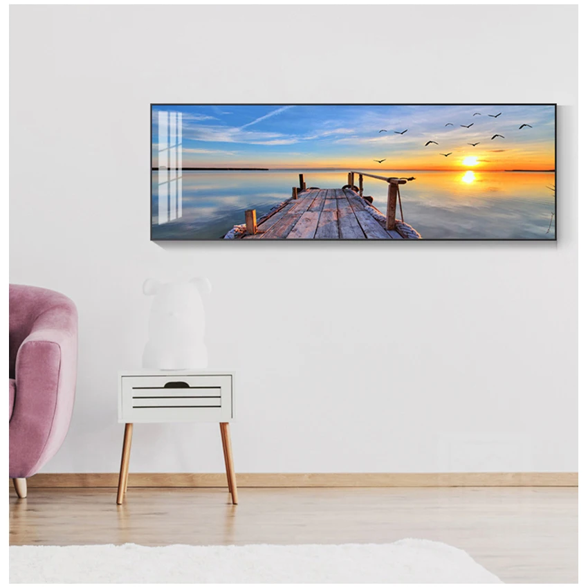 Panorama Scandinavian Wall Art Picture for Living Room Sunsets Natural Sea Beach Landscape Posters and Prints Canvas Painting