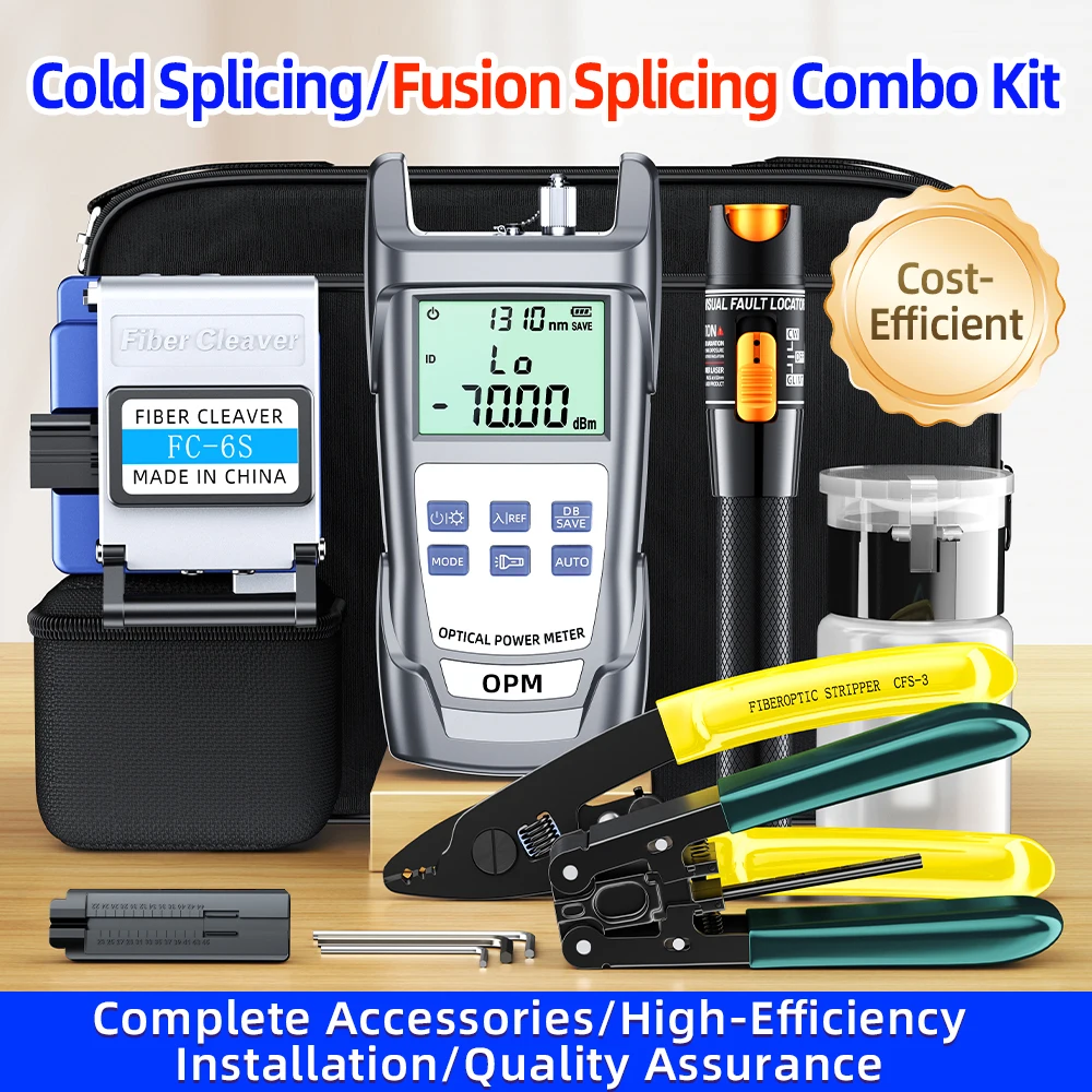 SAIVXIAN FTTH Fiber Optic Tool Kit with Mini Optica Power Meter and 10mW/30mW Visual Fault Locator FC-6S tool Option Scissors