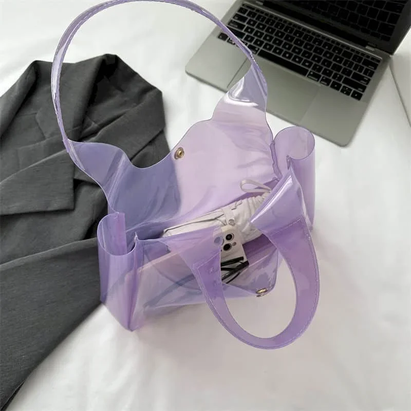 Jelly Handbag for Women Tote Bag Reusable Waterrproof PVC Shoulder Bags Casual Letter Printed Fashion Durable Gift Shopping Bags