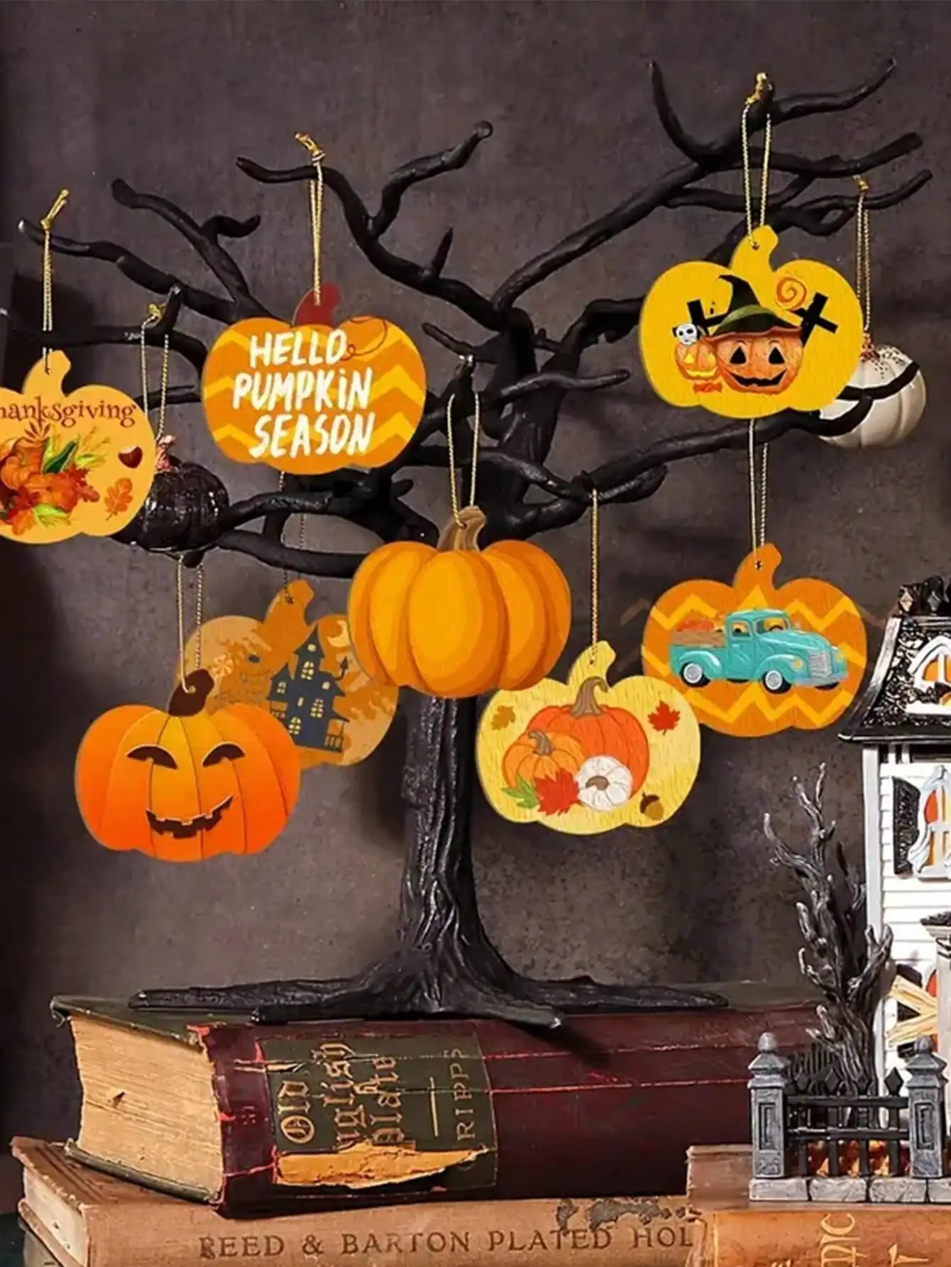 12/24 DIY wooden pumpkin papercuts for Halloween and Thanksgiving and autumn hanging decorations