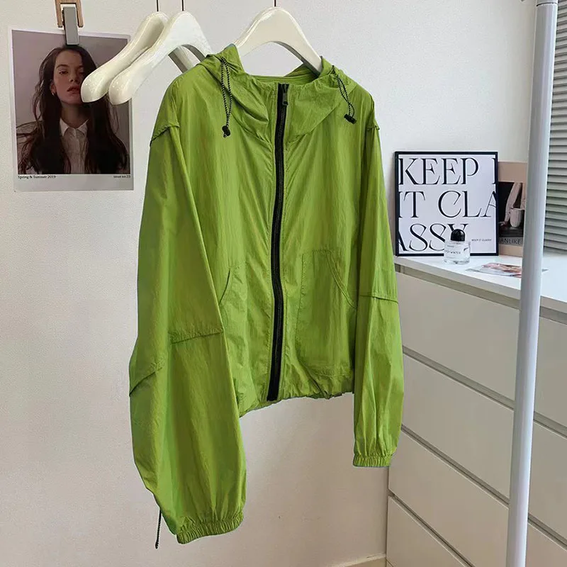 Simplicity Thin Sunscreen Jacket Women Anti UV Loose Summer Long Sleeved Quick Dry Coat Female Lightweight Breathable Outwear