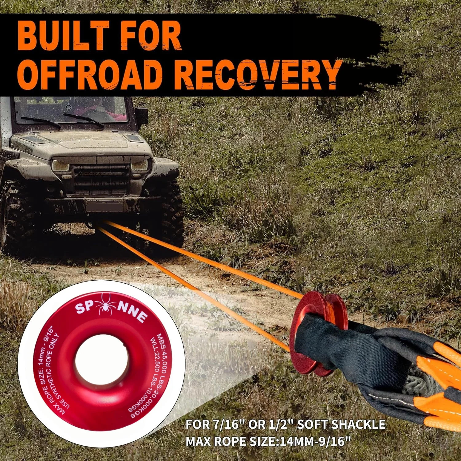 For SUV Jeep Truck 45000LBS-20000LBS Aluminum Alloy Recovery Ring Snatch-Ring Block Snatch Pulley For 7/16