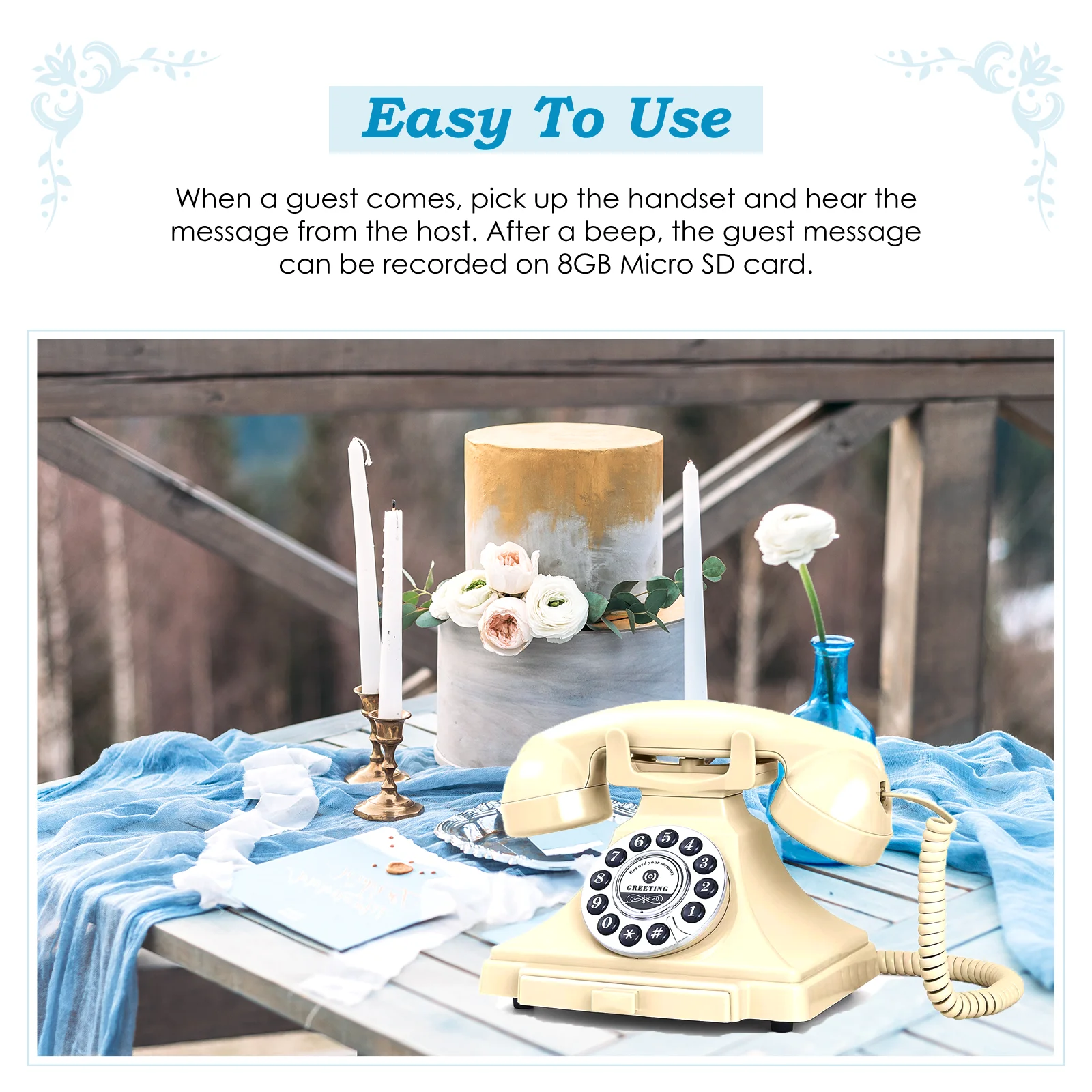 Audio guest book phone retro rotary style antique audio guestbook phone message voice recorder vintage phone for wedding party