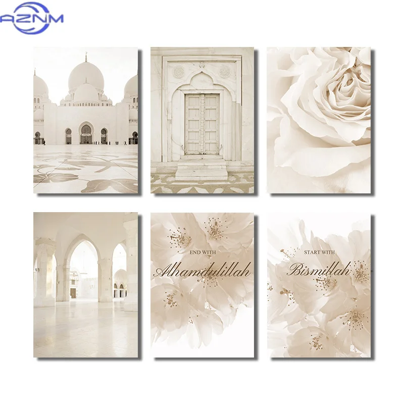 6pcs Bohemian Islamic Landscape Canvas Print For Modern Home Decor - Moroccan Design - 21.08x29.97 Cm
