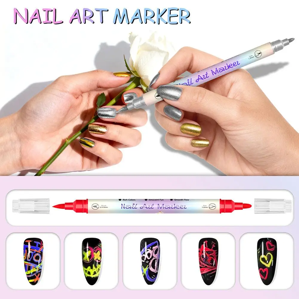 Dual Tip Nail Art Pens With Brush And Fine Tips In 24 Colors For Detailed Manicure Patterns Quick Drying Water Based Drawing Ink