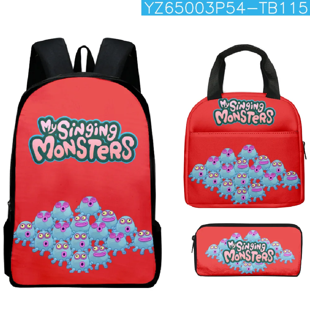 Harajuku Youthful my singing monsters 3D Printed 3pcs/Set Travel bags Laptop Daypack Backpack Portable Lunch Bag Pencil Case