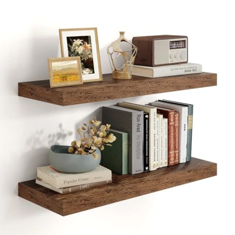 

24 inch Floating Shelves for Wall 9.3 inch deep Brown Bathroom Over Toilet Shelf Wall Mounted Rustic Wood Shelves for Bedroom L
