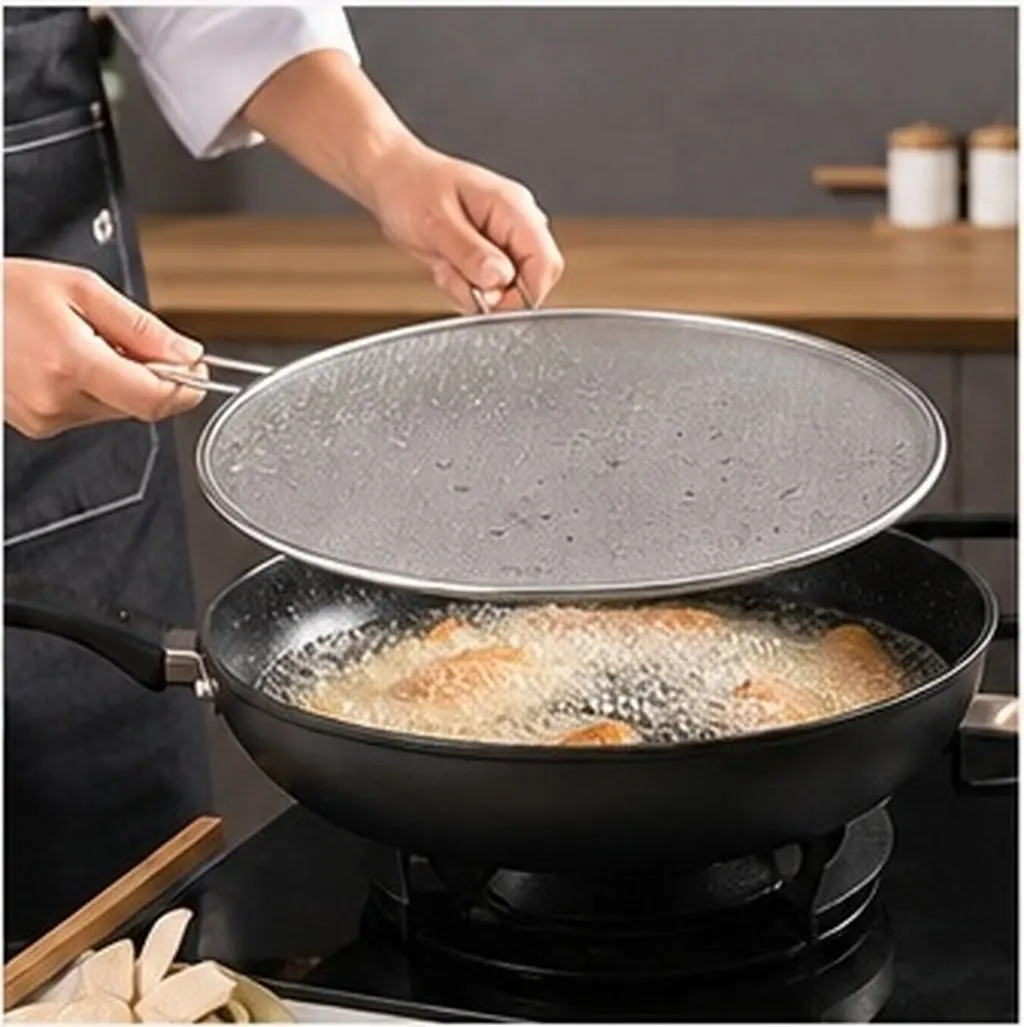 2Pcs Stainless Steel Oil Splatter Screen Explosion Proof Rust Resistant Handheld Fine Mesh Sifter Kitchen Gadget for Flour