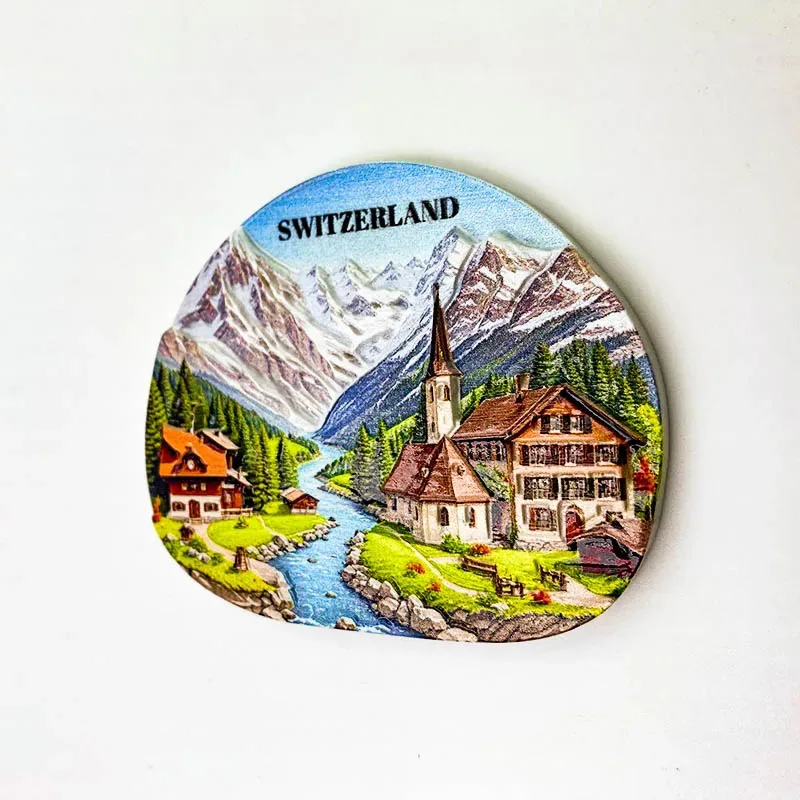1pc, 3D magnetic fridge magnets, town scenery, Switzerland, tourist souvenirs, resin paintings, fridge stickers, gifts