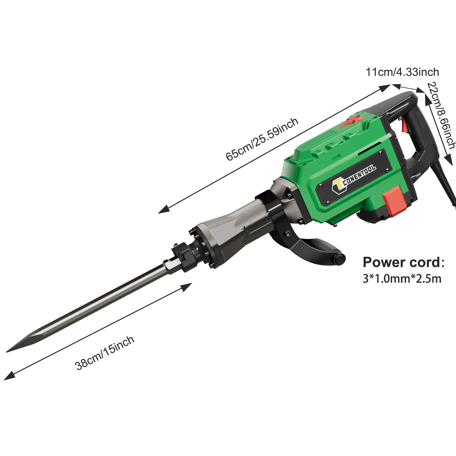 CONENTOOL 3800W Abbruchhammer, Elektrischer 55J Betonbrecher mit 2 Meißeln für Graben- und Locharbeiten