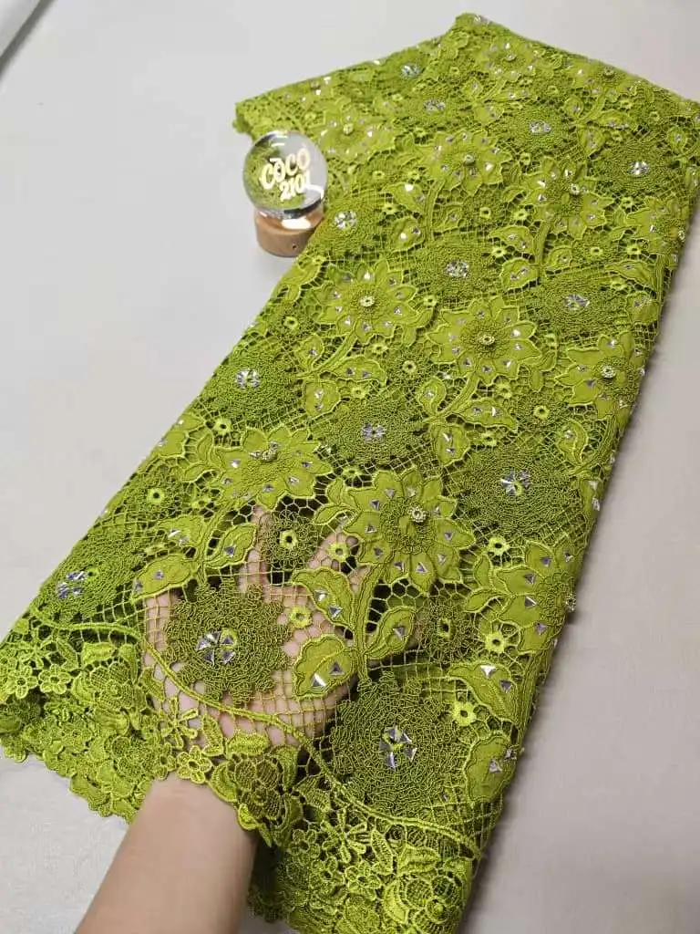 

2026 High Quality African Nigerian Embroidery Tulle Lace Fabric Wedding Party Dress Guipure Water Soluble Sequins 5Yards XL193