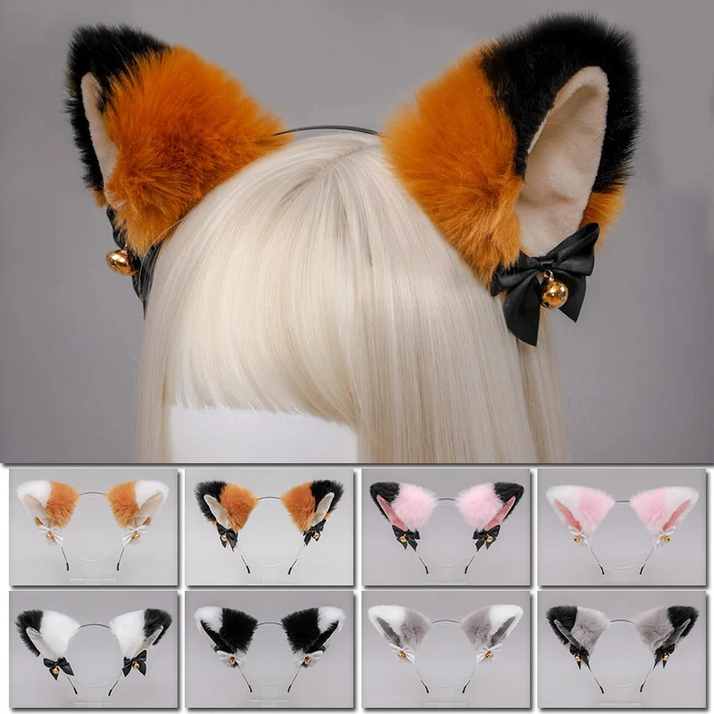 1PC Cat Ears Headband Masquerade Halloween Cosplay Party Cartoon Costume Cat Ear Bow Tie Bell Headwear Hair Accessories