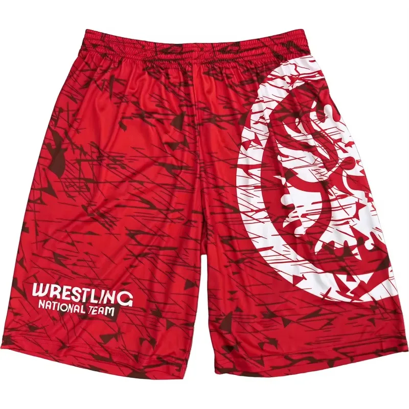 kid Quick Dry Breathable Wrestling Fight Shorts White Gold Print for Athletic Training Boxing MMA United World Wrestling