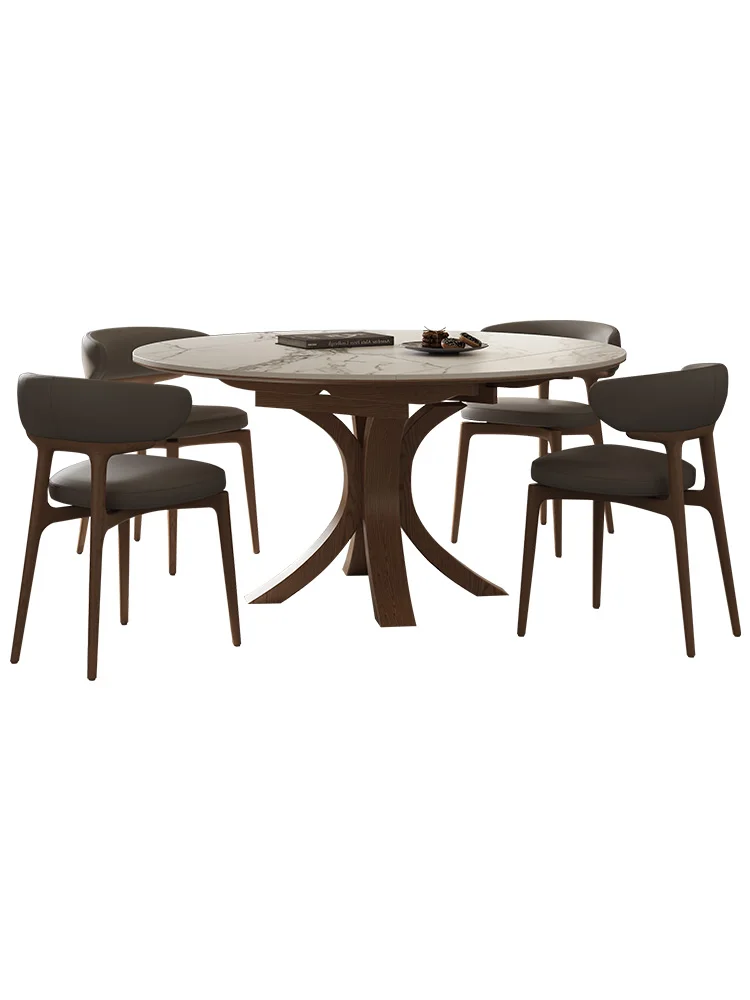 

Solid wood rock slab dining table Round rock slab dining table Retractable