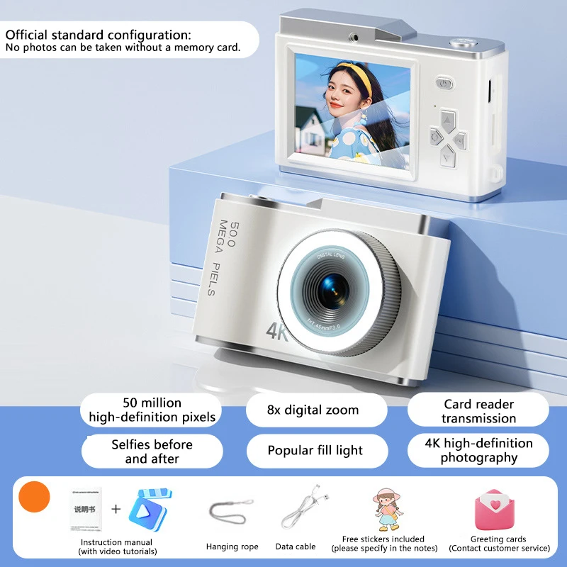 كاميرا لينوفو الرقمية 4K HD ضبط تلقائي للصورة 8x تكبير 50MP كاميرات محمولة مع فلاش للبنين والبنات والطلاب هدايا مضادة للاهتزاز