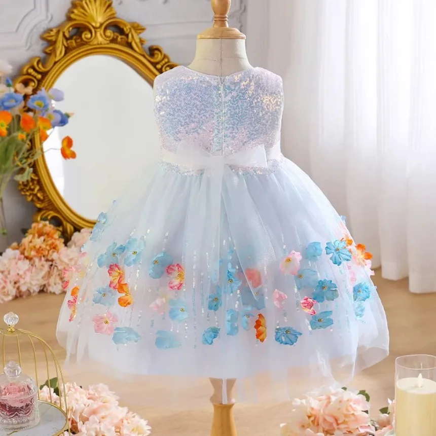 Kinder-Partykleid aus Tüll, Kleid für Gastgeberin, Klavierkonzert, Geburtstag, Hochzeit, Blumenmädchenkleid A5036, Großhandel, Abendkleider für Mädchen – Detail 4