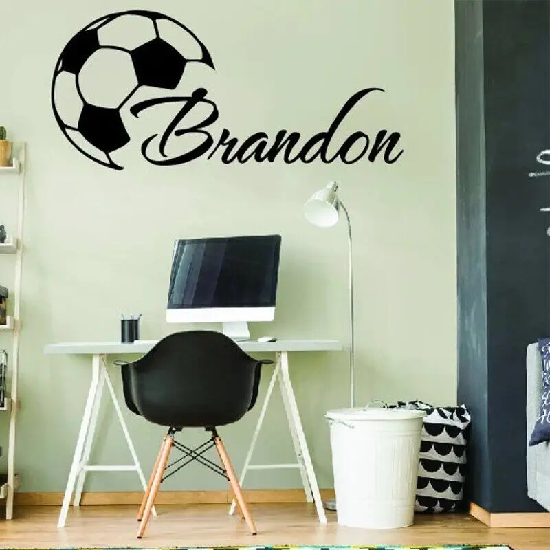 Personalised Boy Name Football Wall Sticker Vinyl Home Decor for Kids Room Bedroom Nursery Decals Removable Mural Wallpaper S185