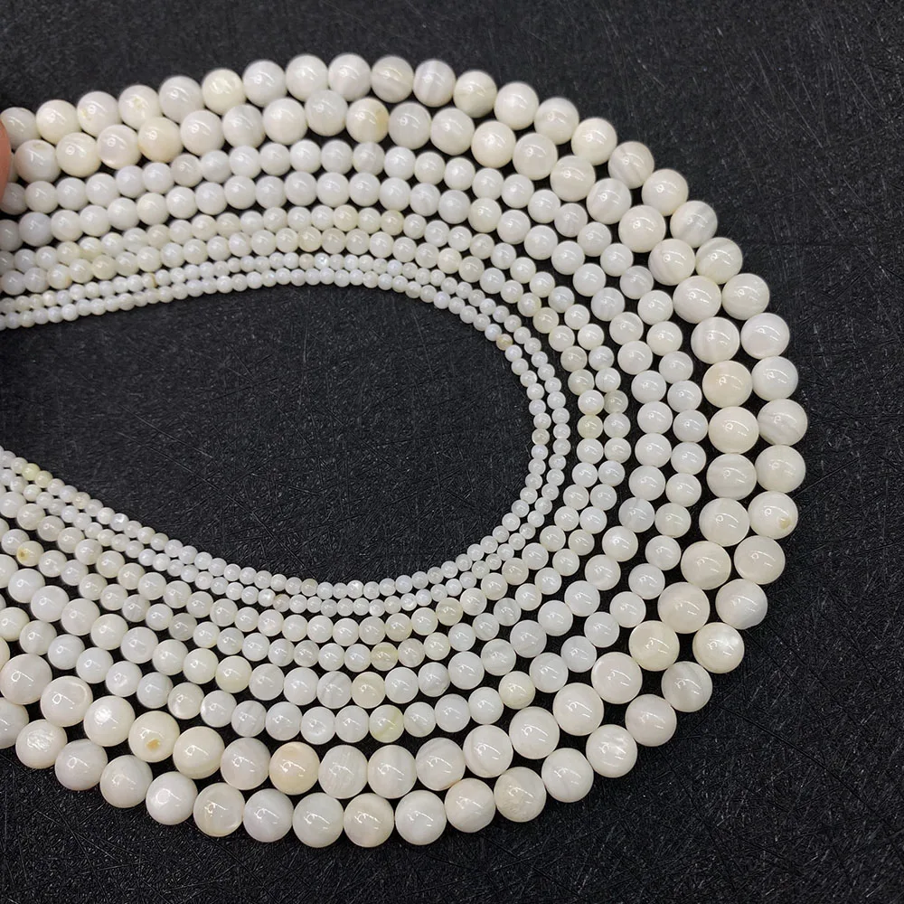 Natural Freshwater Shell Round Beads Mother Pearl Shell Loose Beads DIY Jewelry Making Necklace and Earring Accessories 15Inches