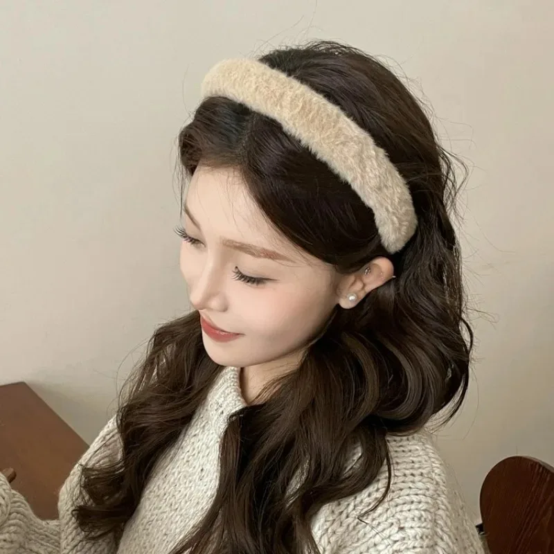 Women Plush Hair Bands Korean Cute Soft Fluffy Furry Headband Hair Hoop Girls Female Faux Fur Wide Head Hoops Hairbands Headwear