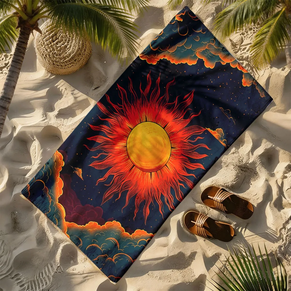 Intense Sun Totem Design polyester microfiber beach towel is highly absorbent, suitable for swimming and beach outings