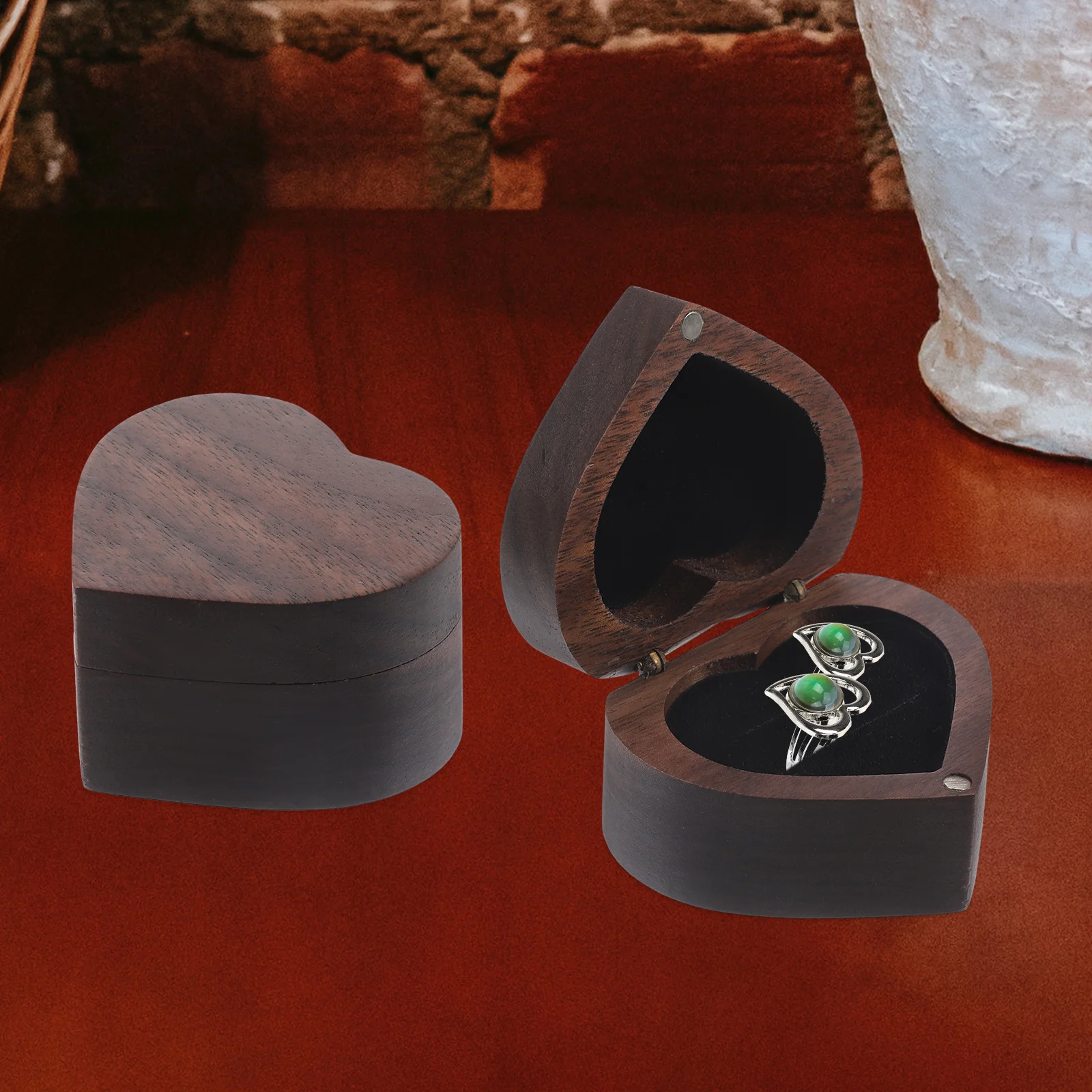 

Wooden Heart Rings Box Wedding Ring Case for Storing Jewelry Earrings Proposal Gift Decorative Heart Shape Wooden Box