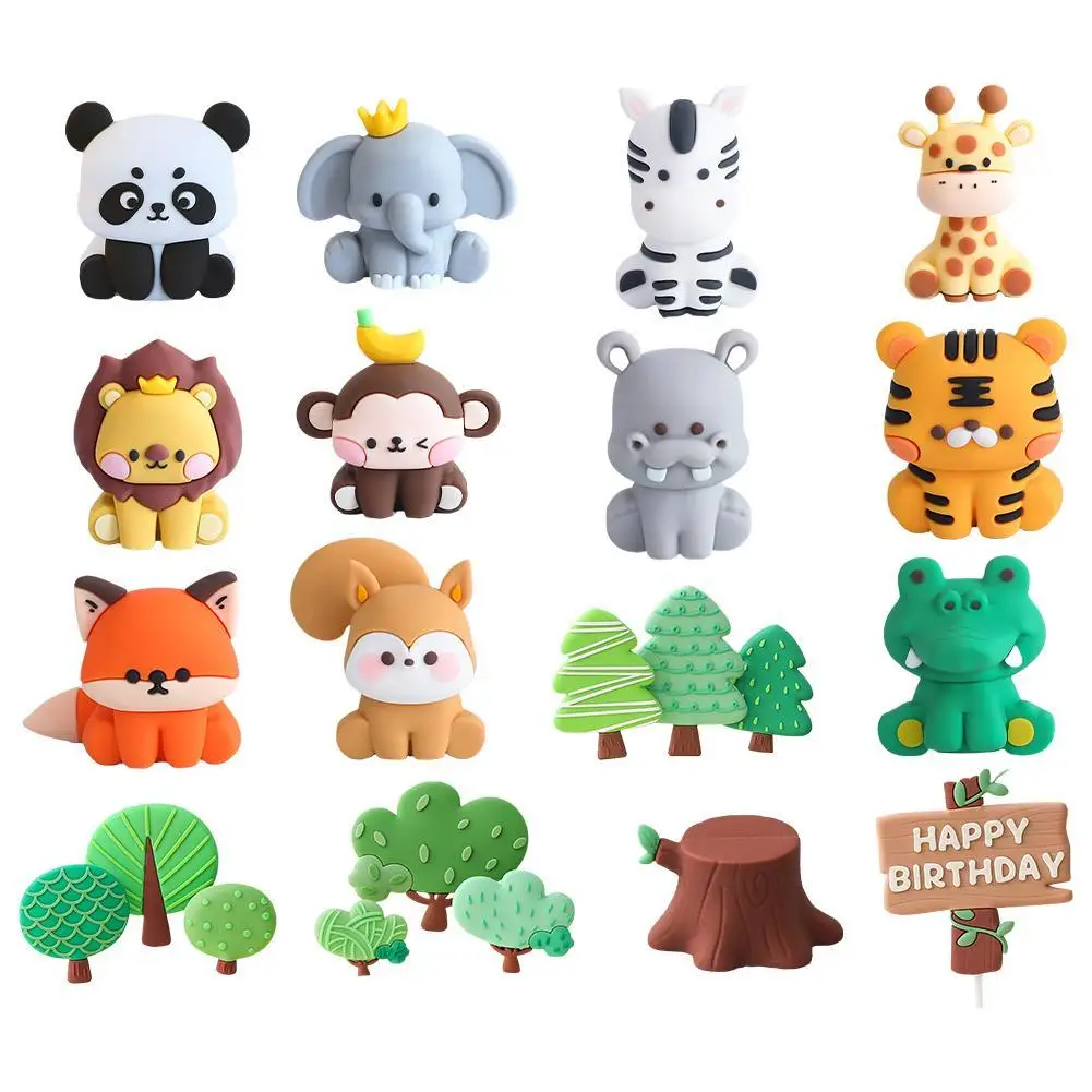 Forest Animal Cake Topper Tropical Jungle Safari Lion Elephant Giraffe Monkey Cake Decoration First Birthday Party Wholesale