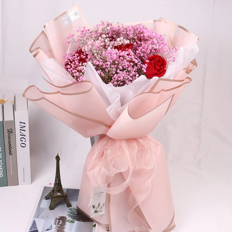20pcs/lot Golden Border Rose Floral Wrapping Paper Korean Style Semitranparent Gift Florist Flower Bouquet Wrapping Paper