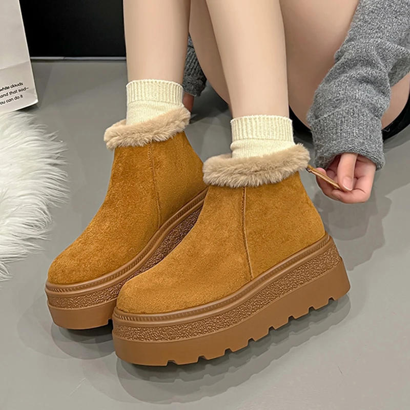 Stivali da neve da donna Appartamenti Scarpe invernali in pelliccia Stivali corti con zip 2025 Moda Sport Sneaker Comfort Stivali Chelsea corti in peluche Mujer Botas