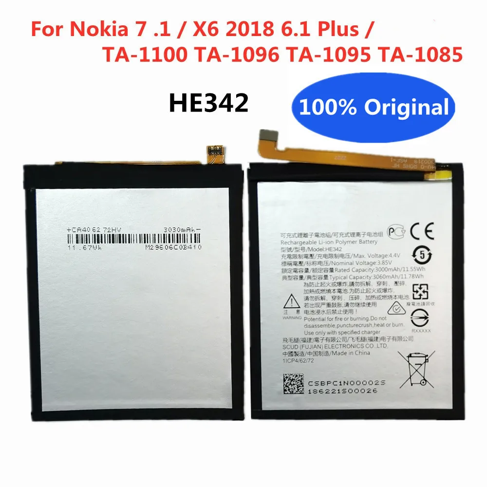 

New HE342 Original Battery For Nokia X6 2018 / 6.1 Plus / 7.1 TA-1100 TA-1096 TA-1095 TA-1085 Mobile Phone Battery Bateria