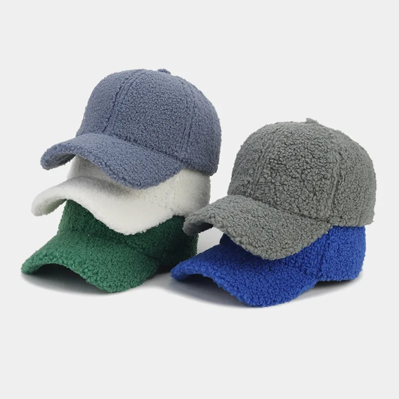 Hot Autumn Winter Men Women Hat Thick Lamb Wool Solid Color Curved Eave Cap Simple Fashion Warm Baseball Cap Male Visor